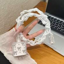 4件組金屬網銀色小蝴蝶結充電器保護套組，適用於Apple 18/20W充電器。套組包含一個數據線保護套，防止數據線裂開。防污、可愛時尚日韓風設計，節日小禮物，送給好友女友 - 彩色 - 查看 2