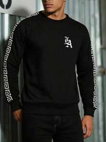 Men's Autumn Casual Fashion Outdoor Sports Pullover Sweatshirt, Simple Daily Commute Long Sleeve Sweatshirt - Black - View 4