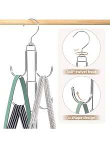 1 Pc Rotating Wallet Holder, 6 Large Hooks, 360° Swivel Display Rack, Space Saving Foldable, For Handbags Belts Scarves Ties, Closet Hanging Storage, Purse Display Stand, Sturdy Durable, Easy Access, Keep Closet Tidy - Silver - View 9