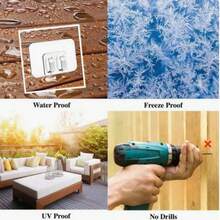 50pcs Outdoor String Light Hooks With Adhesive Strips, Waterproof & UV Resistant, No Damage To Walls, Tool-Free Installation, Suitable For Valentine's Day, Patio, Garden, Balcony Decoration, Bathroom Shelf, Hanging Rack, Wall Art, White/Black - Multicolor - View 9