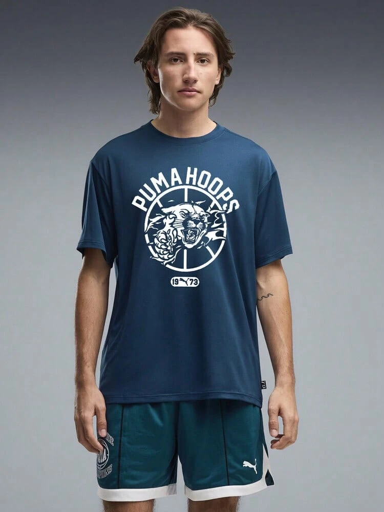Puma Kaos Latihan TEAM ROAR Pria I - Biru Petroleum Tengah Malam, Kaos Rajut Lengan Pendek Tanpa Kerah 52920002 - Navy Blue - View 1