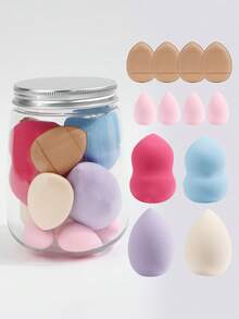 RANCAI 12pcs Makeup Sponge Puff Set, Water-Activated Expanding Finger Sponge, Teardrop Shape, Jar Packed, Multiple Colors Available - Multicolor - View 7