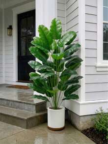 1pc Large Artificial Banana Tree, Faux Tropical Plant With Plastic Leaves, Tropical Begonia Leaves, Realistic Touch Palm Branch, Artificial Greenery For Home, Office, Garden Decoration, Pot Not Included - Green - View 10