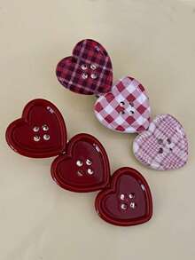 Cute Plaid Heart Decor Hair Clip, Side Bangs Hairpin Accessories For Girls,Hair Claws,Bobby Pin - Multicolor - View 4