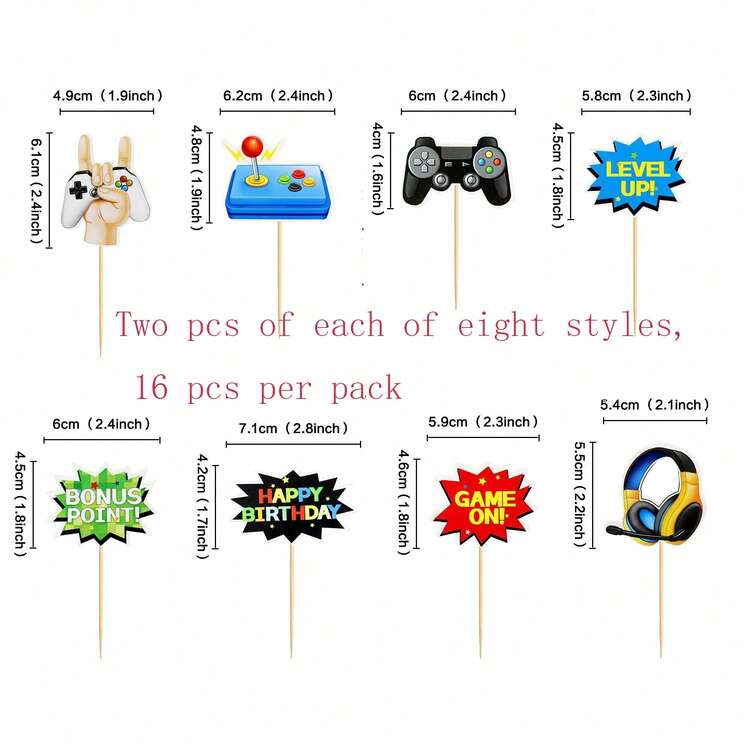 Consola de juegos, auriculares, controlador, bloques de construcción, decoraciones de toppers de magdalenas, decoraciones de magdalenas con temática de actualización de juegos, decoraciones de pastel de fiesta de cumpleaños con temática de videojuegos - Multicolor - Añade 9