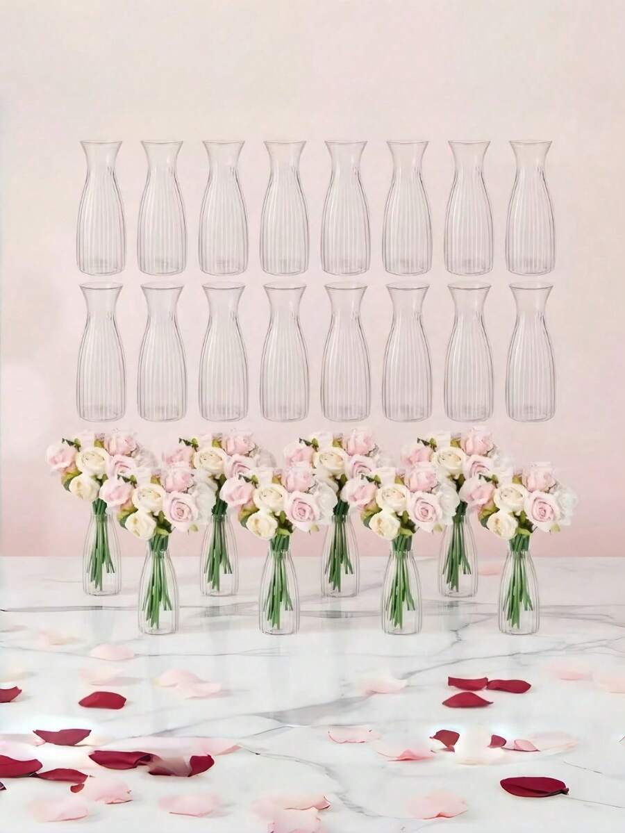 Plastic Striped Transparent Vase, Floral Arrangement Craft, Suitable For Various Bouquet Decorations, Holidays And Home Decor, Perfect For Tabletop Decoration, Wedding, Home, Christmas Dinner Party