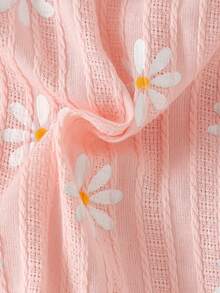 1 pieza Mono de bebé niña con estampado de margarita y lazo acanalado, con diadema, fino para primavera/otoño - Rosa - Ver 6