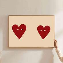 1pc Canvas Poster, Two Red Hearts With Googly Eyes, Funny And Quirky, Expressing Love And Humor, Wall Art Canvas Painting - A - View 5