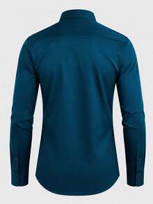 Men's Solid Color Regular Shoulder Long Sleeve Single-Breasted Formal Dress Shirt - Teal Blue - View 3
