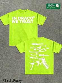 A High-Quality Men's Street T-Shirt, Which We Trust In Draco, Is Printed On Both Sides Of Firearms, A Must-Have Fashion Item For Inspirational Cotton - 螢光綠色 - 查看 1