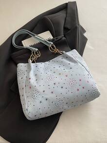 1pc Cloud Pendant Decor Colorful Star Pattern Polyester Fiber Large Capacity Zipper Fashion Shoulder Bag Suitable For Women's Daily Use - Multicolor - View 8