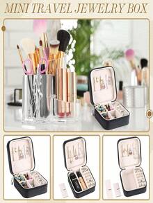 1pc Pink Minimalist PU Leather Portable Jewelry Box For Women, Suitable For Rings And Necklaces - S - View 6