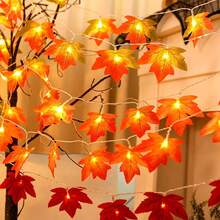 1pc Red Maple Leaf String Lights, Decorative Garland Lights, Suitable For Home, Halloween, Cloak, Room, Bedroom, Party, Festival, Garden, Wedding, Halloween Party, Thanksgiving Decoration, Autumn Decoration, Stair Railing Decoration - Maple Leaf Light String - View 2