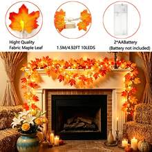 1pc Red Maple Leaf String Lights, Decorative Garland Lights, Suitable For Home, Halloween, Cloak, Room, Bedroom, Party, Festival, Garden, Wedding, Halloween Party, Thanksgiving Decoration, Autumn Decoration, Stair Railing Decoration - Maple Leaf Light String - View 13