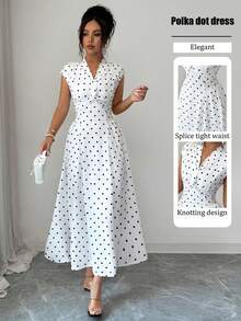 Vestido de verano romántico con lunares para mujer Raffinéa, de cintura alta, estilizante, elegante, línea A, falda completa, adecuado para salidas, ir al trabajo y vacaciones - Weiss - Ver 1