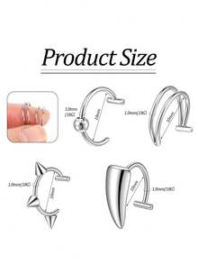 1/4 Pairs Fake Lip Ring Vampire Teeth Ring, Adjustable Fake Lip Piercing Non-Piercing Lip Cuff Ear Cuff Earrings - Silver - View 2