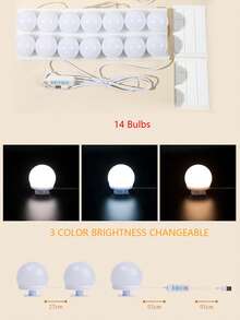 1件 USB供電 4/6/8/10/12/14燈泡梳妝鏡燈，化妝鏡燈，可調節顏色與亮度，適合鏡前補光，浴室梳妝台照明，LED壁燈 - 彩色 - 查看 13