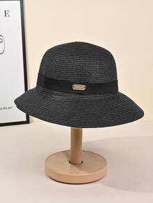 1pc Women's Summer New Solid Color Minimalist Versatile Easy-To-Care Elegant Outdoor Sun Protection Beach Straw Hat, Summer Hot-Selling Fashion Easy-To-Care Face-Slimming Outdoor Sun Protection Bucket Hat, Comfortable Elegant Elegant Casual Suitable For Outings, Gatherings, Shopping, Travel, Vacation And Other Occasions - Multicolor - View 8