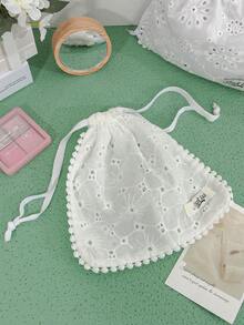 1個杏色復古蕾絲刺繡便攜抽繩小布袋，旅行收納袋，旅行珠寶收納袋，化妝包，零錢包 - 彩色 - 查看 18