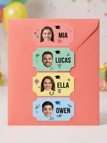 1 pieza Etiqueta de graduación personalizada con foto y texto, pegatina de nombre, calcomanía personalizada de diploma lindo, regalo para estudiante para taza, manualidades personalizadas de graduación escolar - Multicolor - Ver 5
