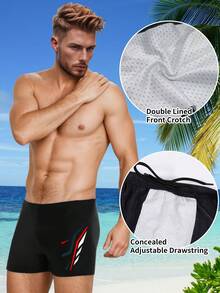 2 Packs Men's Tight Fit Printed Swim Briefs , With Adjustable Drawstring For Beach Pool Surfing Summer Daily Water Activities Boxer Briefs - Black - View 8