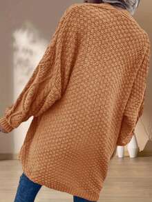 Women's Casual Elegant Cardigan Sweater Short Length Long Sleeve Drop Shoulder Pointelle Woven Fabric Medium Stretch For Fall Winter Everyday Wear - Camel - View 3