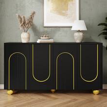 Sideboard With 4 Drawers - Internal Shelves - Gold Metal Legs - 黑色 - 查看 2