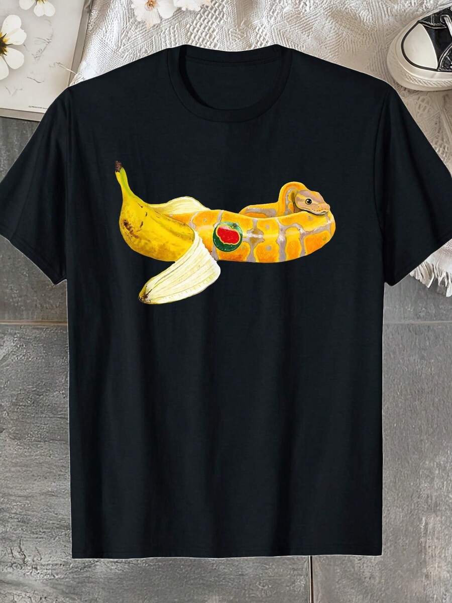 A Banana Curve Ball Python A Snake, A Reptile, And Reptilogy. An Interesting Round-Neck T-Shirt T Shirt,It's A Set Of Stylish, Printed, Comfortable An - 黑色 - 查看 1