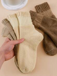 3 Pairs Of Women's Winter Earth Colored Warm Socks, Retro Soft Warm Elastic Casual Daily Socks - Multicolor - View 2