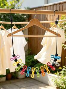 1pc Retractable Portable Clothesline Set With 12 Clips, Perfect For Indoor Drying Outdoor Camping Travel Laundry Accessories Back To School Essentials Home Organization Dorm Room Solutions - Multicolor - View 2