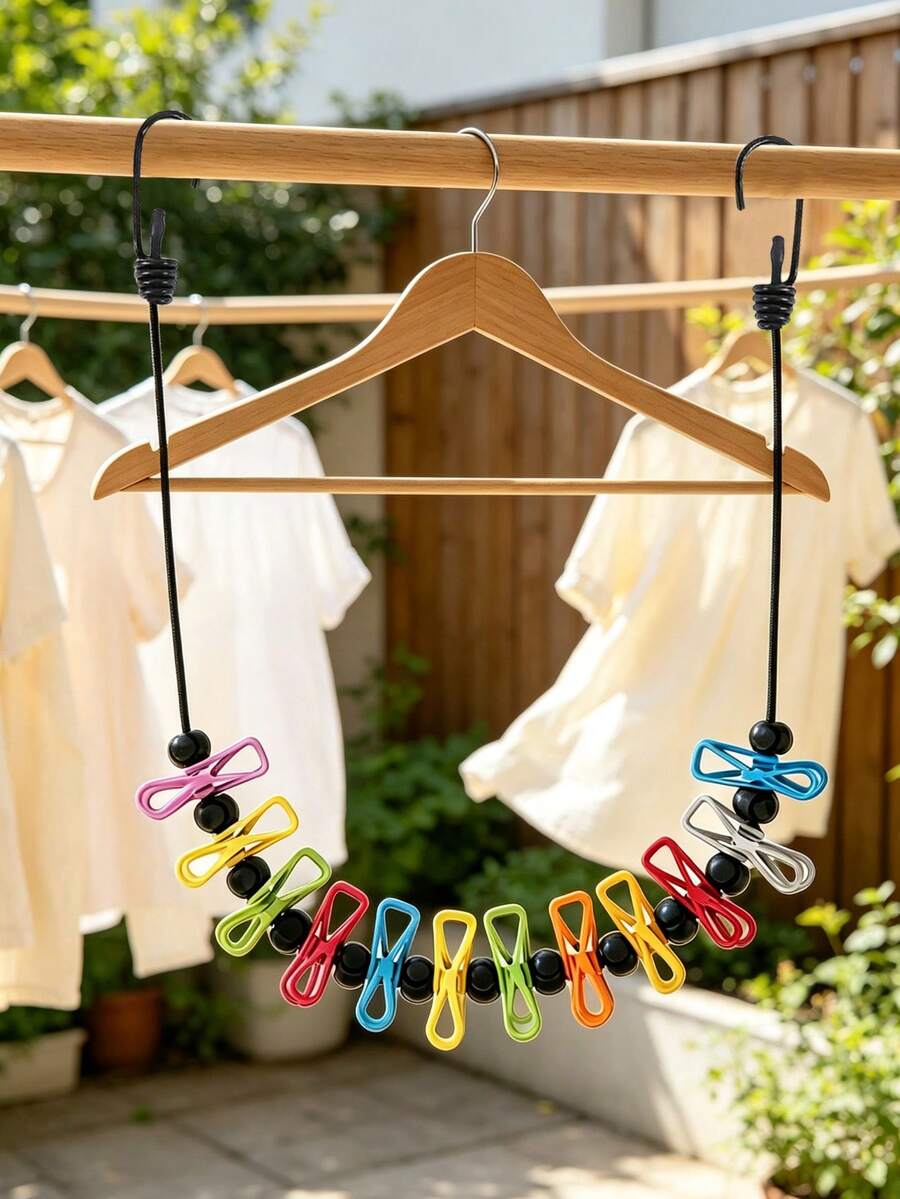 1pc Retractable Portable Clothesline Set With 12 Clips, Perfect For Indoor Drying Outdoor Camping Travel Laundry Accessories Back To School Essentials Home Organization Dorm Room Solutions