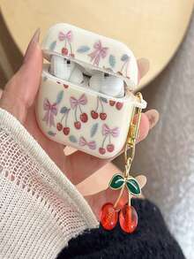 1pc Cherry Bow Earphone Case Compatible With AirPods Pro 3 Anti-Drop Protective Shell Pro 2 Cute 3 Cream White 2 For Women - Hot Pink - View 10