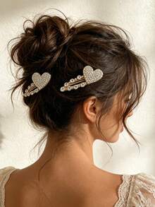 2pcs Luxury Rhinestone Heart Hair Clips, Women's Side Hair Clips For Daily, Party, Wedding, Vacation - Multicolor - View 6