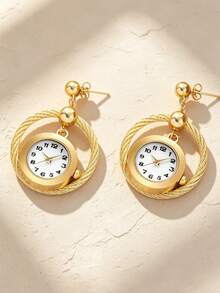 Unique Watch Pendant Earrings, Gold Round Dangle Earrings, Novel Clock Jewelry Earrings, Vintage Style Statement Earrings, Creative Design Earrings - Multicolor - View 5