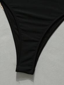 Baju Renang Wanita Terusan Model Halter Neck Hitam Mengkilap dengan Hiasan Pita dan Rhinestone Emas, Pakaian Pantai Musim Semi/Panas 2026, Gaya Liburan di Tepi Pantai dan Kolam Renang - Hitam - View 7