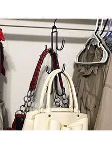 1 Pc Rotating Wallet Holder, 6 Large Hooks, 360° Swivel Display Rack, Space Saving Foldable, For Handbags Belts Scarves Ties, Closet Hanging Storage, Purse Display Stand, Sturdy Durable, Easy Access, Keep Closet Tidy - Silver - View 8