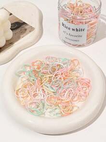 Approx. 500pcs Transparent Jar Packed Jelly Milkshake Color Small Elastic Rubber Bands, Disposable Strong Stretchable Hair Ties, Colorful High Elasticity Hair Bands, Non-Damaging Hair Ropes - Multicolor - View 2