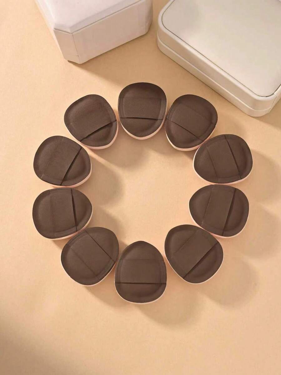 10pcs Brown Mini Cushion Finger Puff, Fits Finger Pads For Local Concealing, Wet And Dry Use, Suitable For Home Or Makeup Artist Use - Brown - View 1