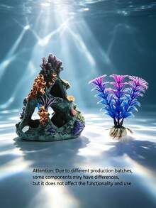 Fish Tank Decoration Betta Fish Tank Decor Accessories, Aquarium Colorful Coral Reef Set, Coral Mountain X 1, Starfish Bucket X 1, Aquarium Decorative Plants X 6 (Multiple Sets Available) - A - View 6