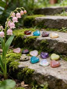 1/10/20pcs Random Polished Heart-Shaped Palm Stones, Natural Pocket Stones, Charming Heart-Shaped Crystals, Multi-Color Mini Heart-Shaped Crystals, Perfect Gift, DIY Jewelry Decoration, Valentine's Day Gift, Graduation Gift - Multicolor - View 6