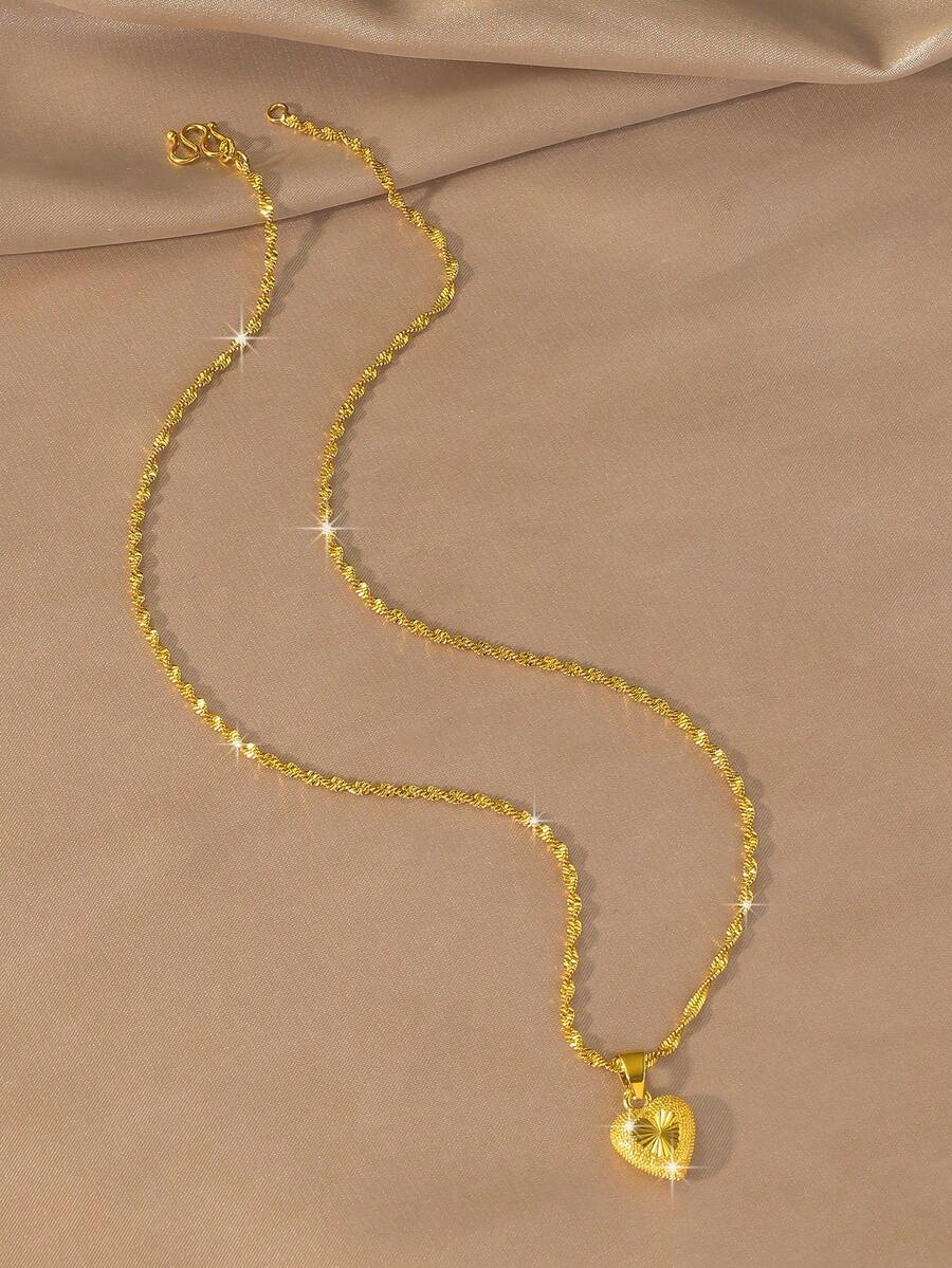 1 buah Kalung Liontin Hati Rantai Gelombang Air Berlapis Emas Tembaga Bergaya Minimalis yang Indah dan Serbaguna, Hadiah Perhiasan Harian yang Sempurna untuk Wanita - Yellow Gold - View 1