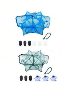 GOTURE 1pc Foldable Crab Trap Fishing Net, With 6-Hole Rope, Can Catch Small Fish, Crayfish, Shrimp And More - Multicolor - View 4