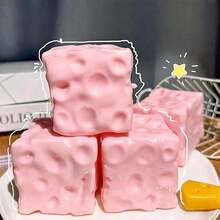 Food Model Squeeze Toy, Pink Square Cheese Block Toy, Slow Rebound TPR Squishy Toy, Creative Party Gift For Holiday Gatherings - Multicolor - View 3