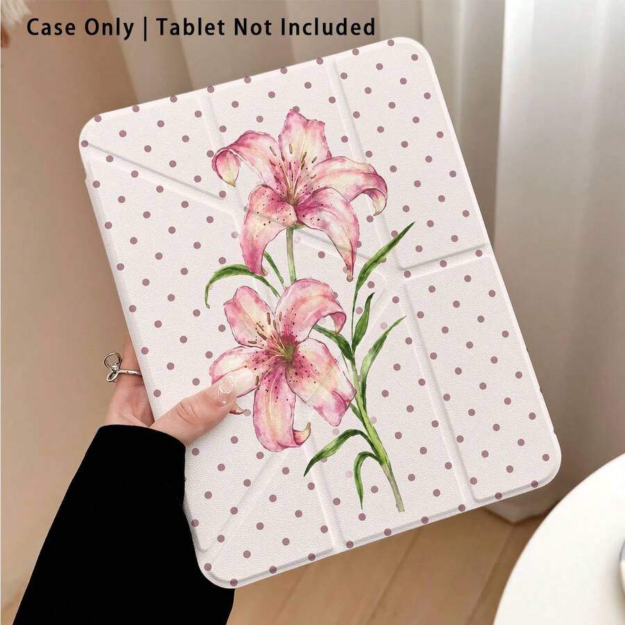 Pink Lily, Polka Dot And Other Pattern Painted Effect Tablet Protective Case With Stand, Compatible With Honor 8/9/10/X8/X8A/X9/X8Pro/X9Pro/ MatePad Se 11 Inch/MatePad 11 Inch/11.5 Inch/MatePad Pro/Apple 10th/11th Gen 2025 (A16)/ Galaxy Tab A7/A9 And Other Popular Models - Style 37 - View 1