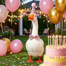 Phnydreg Glitter Birthday Porch Goose Outfits For Lawn Statue With Hat Bow Tie Numbers - White - View 4
