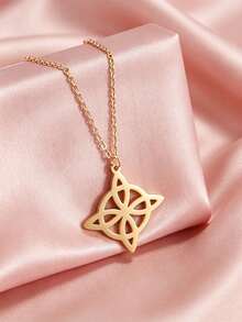 TEAMER 1pc Unisex Stainless Steel Hollow Witch Knot Pendant Necklace, Unique Amulet Pattern, Fashion Gift For Friends - Simple Series - View 2