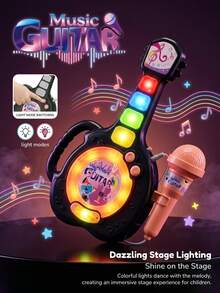 Children's Guitar With Microphone, Flashing Lights And Music Karaoke Function, Supports Phone Connection For Simulated Instrument Performance, Interactive Early Education Educational Toy Suitable For Boys And Girls Party Games, Holiday Halloween Christmas Birthday Festival Gift (Button Color Is Random) - Multicolor - View 4