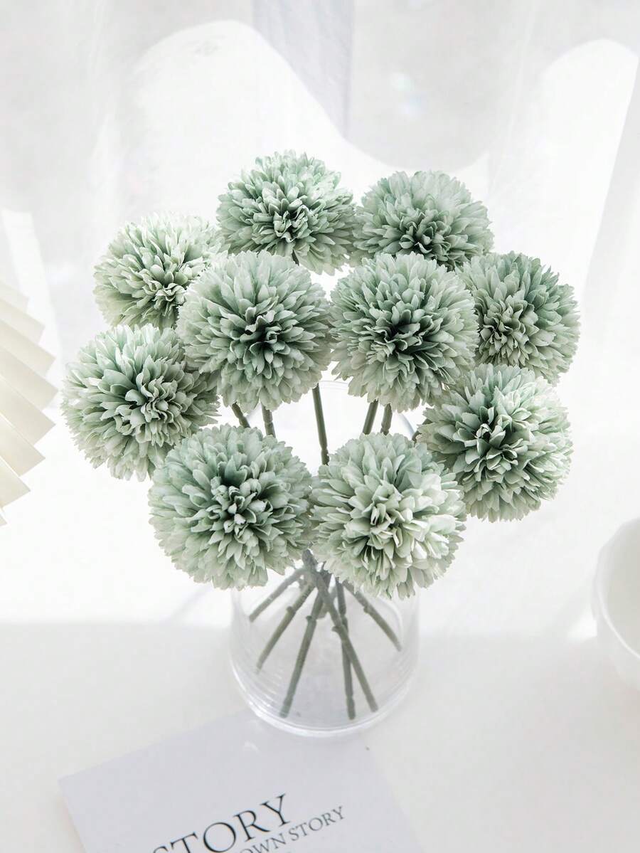 4/24/200pcs Artificial Chrysanthemum Ball, Dandelion, Hydrangea Combination Bouquet, Suitable As Gift For Friends, Bride, Wedding Bouquet, Also Applicable For Home, Office, Cafe, Party, Wedding Decoration - Green - View 1