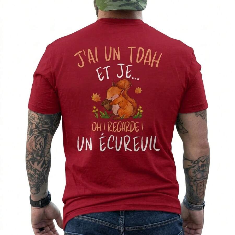 Camiseta divertida de algodón para niños con TDAH, con diseño humorístico sobre hiperactividad, cuello redondo, manga corta y corte clásico - RE01 - Ver 1