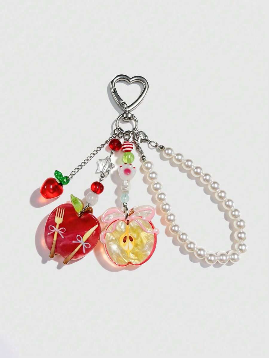 1pc Back To School Cute Bowknot & 5-Pointed Star Bead Decor Keychain Valentines - A - View 1